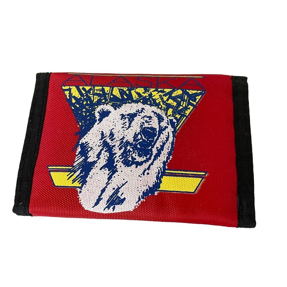 NEW 80s Sportster Retro Trifold Polar Bear Alaska Wallet Red Yellow White Blue